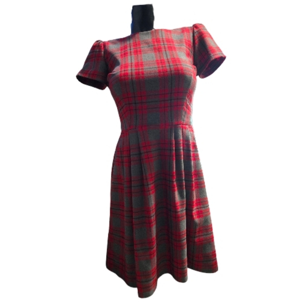 Canadian Made Dress. Birds of  North America, Red & Grey Plaid, Fit And Flare.